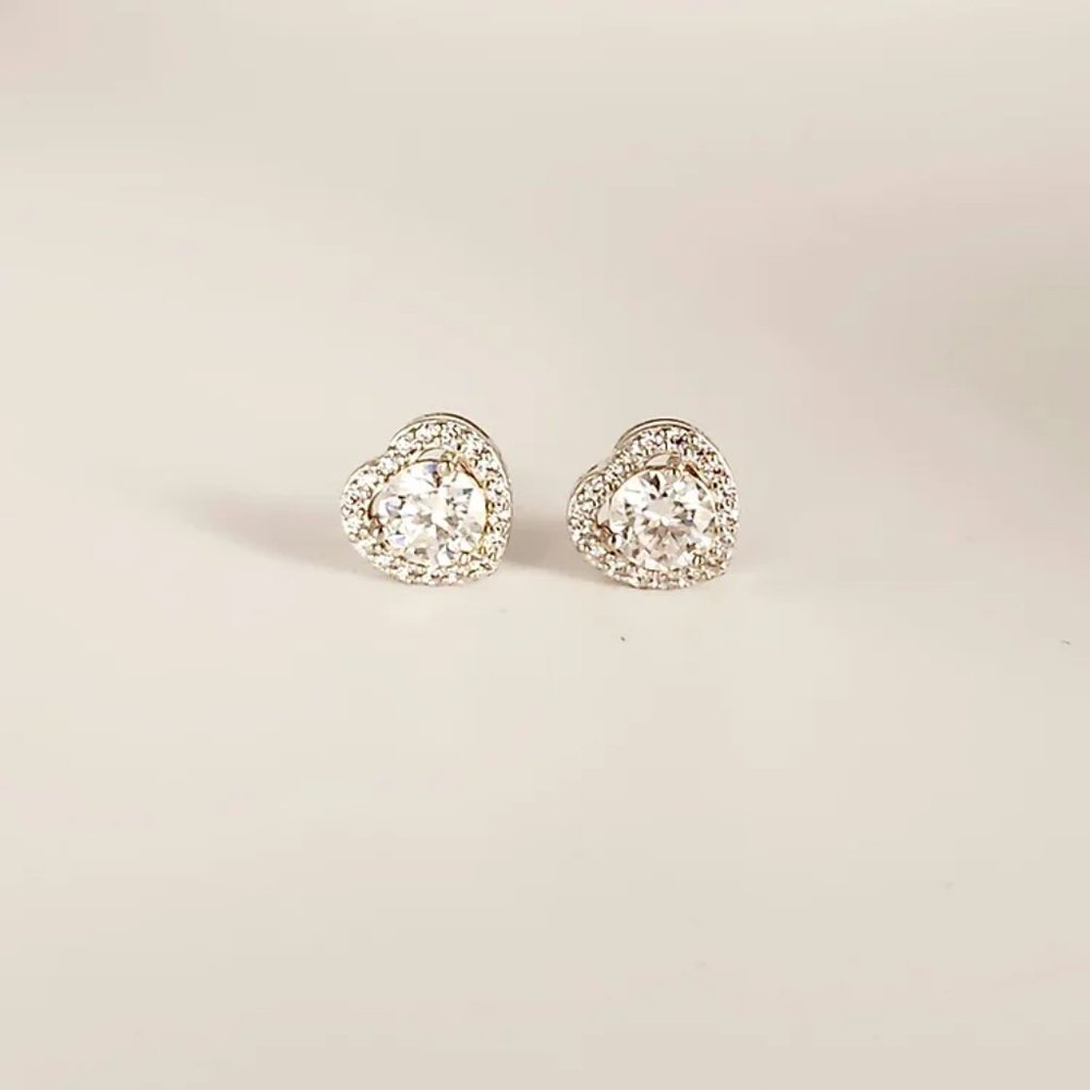 Elegant Silver Heart Stud Earrings